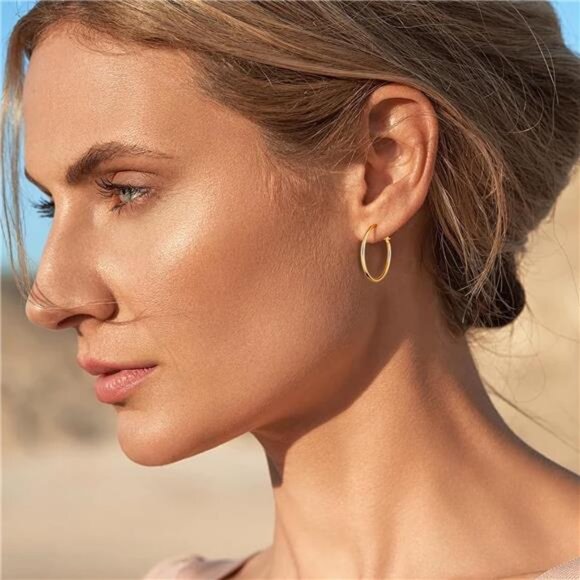 Hoop Earrings for Women 14K Real Gold Plated,925 Sterling Silver Post Gold hoops - Picture 5 of 7